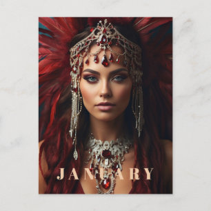 *~* JANUARY Headdress Boho GARNET AP53 Postcard