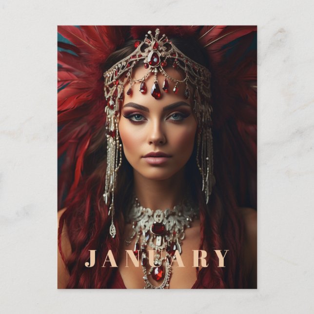 *~* JANUARY Headdress Boho GARNET AP53 Postcard (Front)