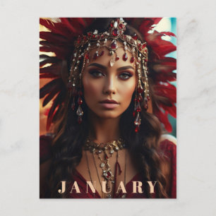 *~* JANUARY Headdress GARNET AP53 Boho Postcard