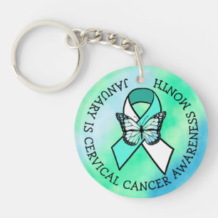 January is Cervical Cancer Awareness Month  Button Key Ring