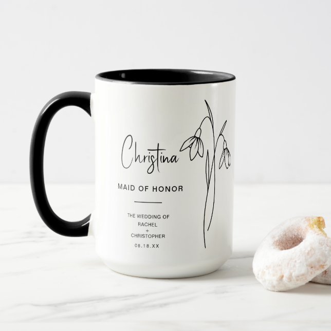 January Maid of Honour | Snow Drop Birth Flower Mug (With Donut)