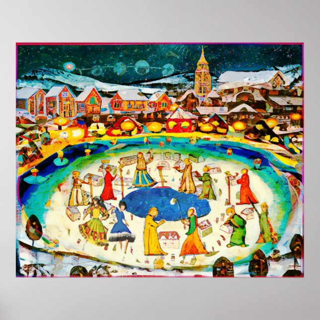 January Naive Folk Art Winter Night Poster (Front)