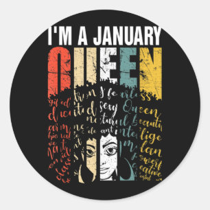 January Queen Black American Birthday Melanin Classic Round Sticker
