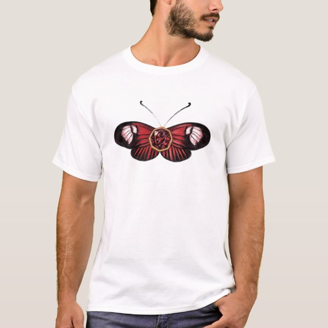 January Red Common Postman Butterfly Illustration T-Shirt (Front)