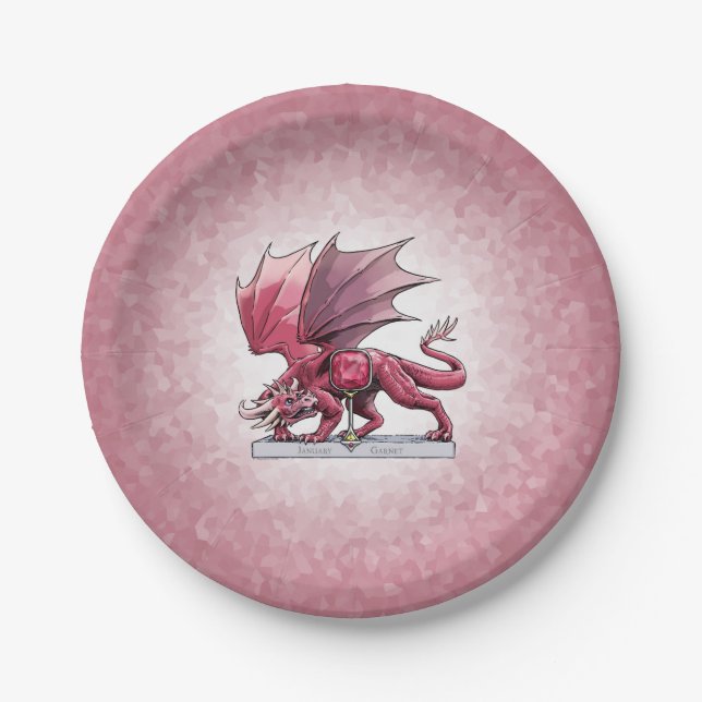 January’s Birthstone Dragon: Garnet Paper Plate (Front)