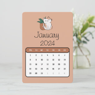 January Stand Alone Cute Cat And Plant Calendar  Menu