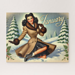 January Vintage Winter Brunette Pin-up Jigsaw Puzzle