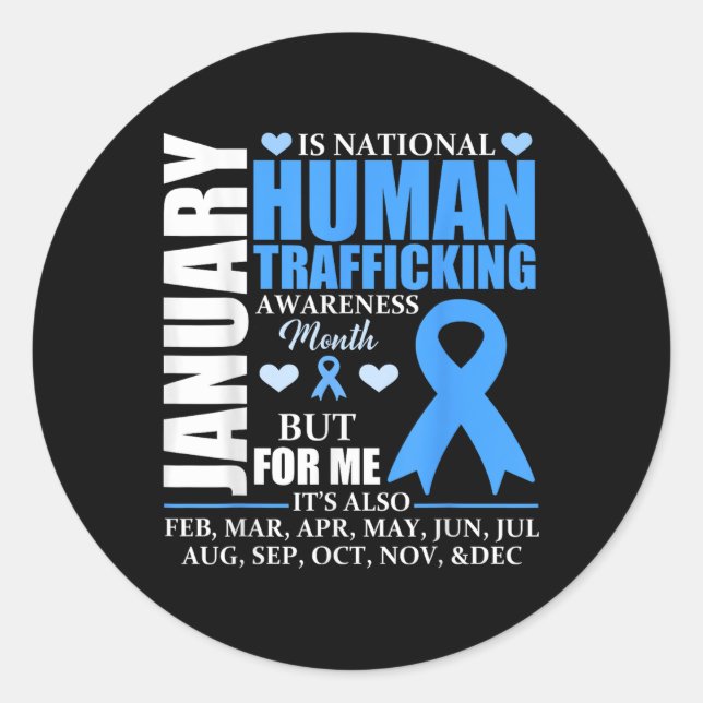 January We Wear Blue Ribbon Human Trafficking Awar Classic Round Sticker (Front)