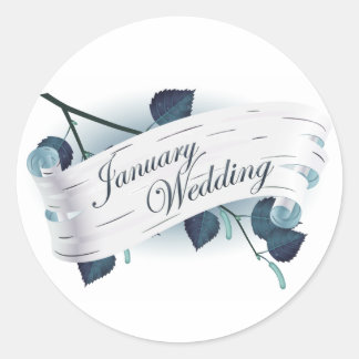 January Wedding : leaves of the season : Classic Round Sticker