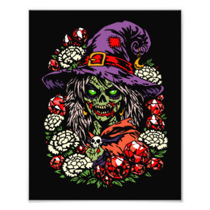 January Zombie Witch with Gems and Flowers Photo Print