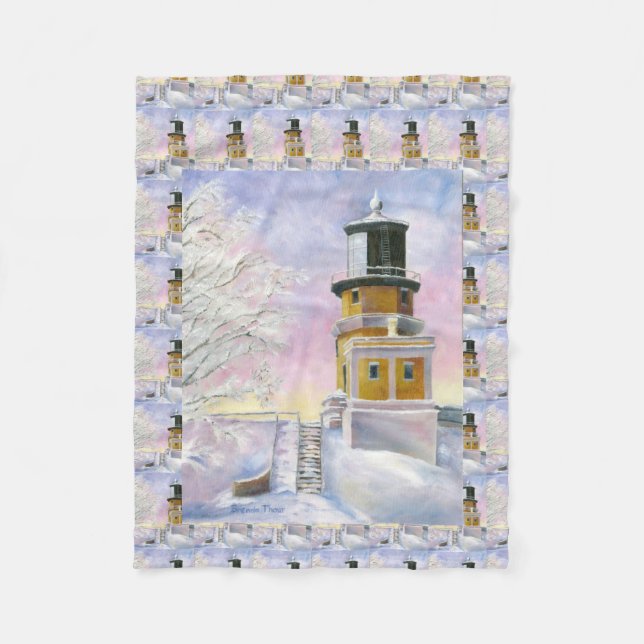 January's Lighthouse Split Rock Fleece Blanket (Front)