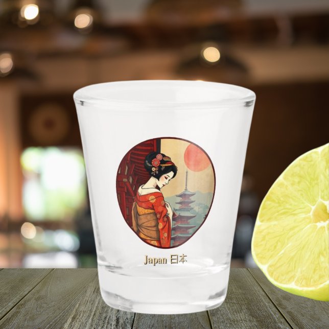 Japan 日本 maiko geisha pagoda retro  shot glass (Creator Uploaded)