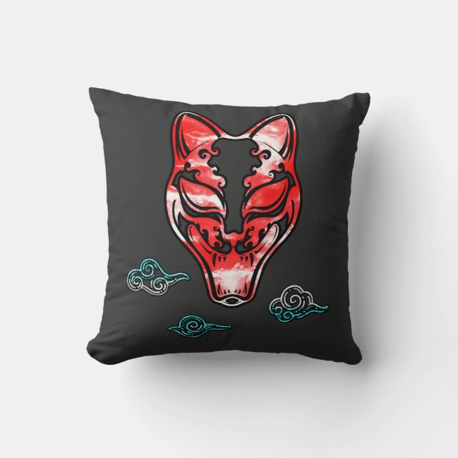 Japan Asian Oni Mask Cat Japanese T-Shirt Cushion (Front)