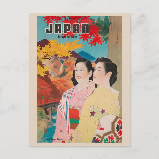 Japan Autumn in Nikko Vintage Poster Postcard (Front)