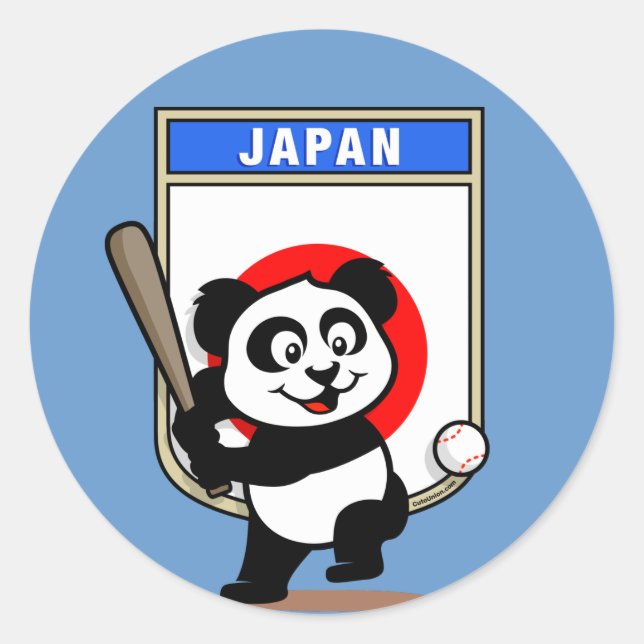 Japan Baseball Panda Classic Round Sticker (Front)