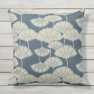 Japan. Blue Floral Flowers. Cushion