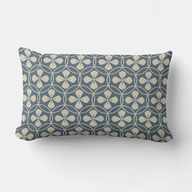 Japan. Blue Floral Flowers. Lumbar Cushion (Front)