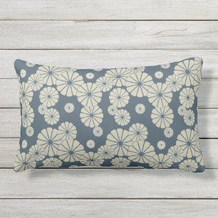Japan. Blue Floral Flowers. Lumbar Cushion