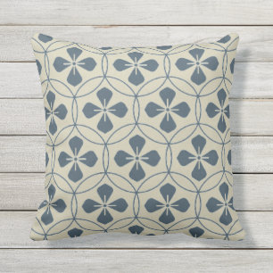 Japan. Blue Floral Flowers. Outdoor Cushion