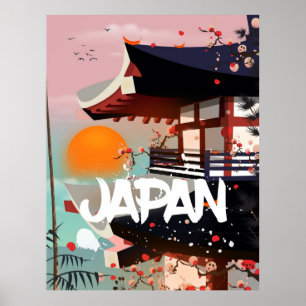 Japan Building setting sun poster