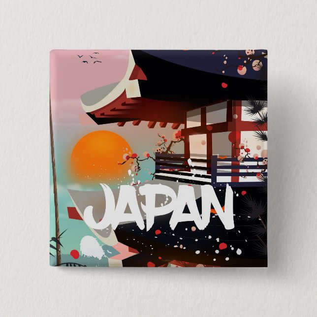 Japan Building setting sun poster 15 Cm Square Badge (Front)