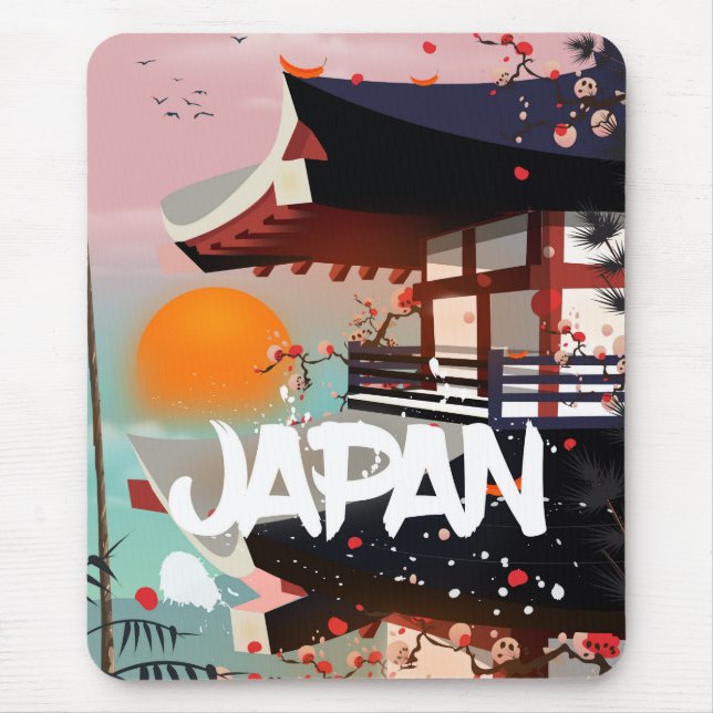Japan Building setting sun poster Mouse Mat (Front)
