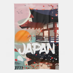 Japan Building setting sun poster Tea Towel