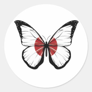 Japan Butterfly Flag Classic Round Sticker