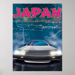 Japan car travel poster