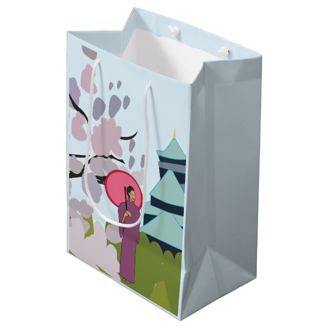 Japan Cherry Blossom Geisha Kimono Japan Medium Gift Bag (Front Angled)