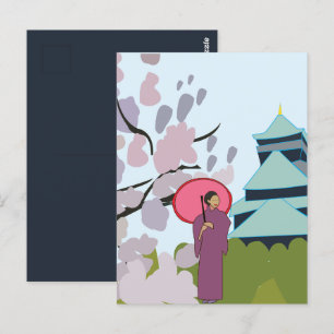 Japan Cherry Blossom Geisha Kimono Japan Postcard