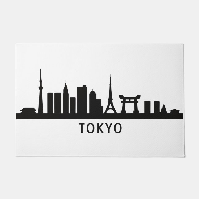Japan Cityscape Travel | Tokyo Skyline Silhouette Doormat (Front)