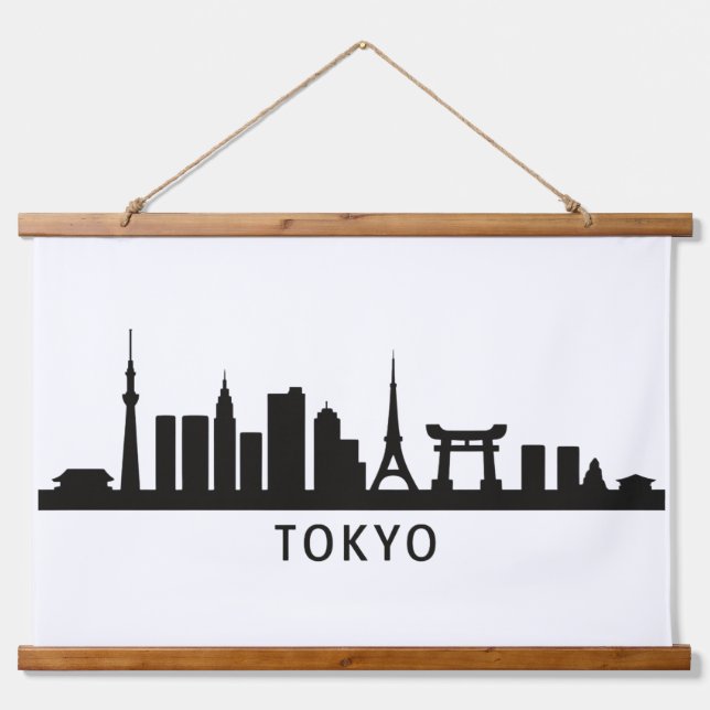 Japan Cityscape Travel | Tokyo Skyline Silhouette Hanging Tapestry (Front)