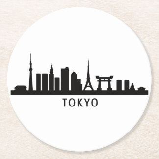 Japan Cityscape Travel | Tokyo Skyline Silhouette Round Paper Coaster