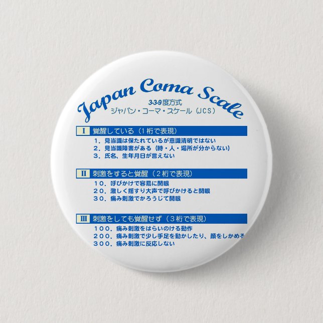 Japan coma scale 6 cm round badge (Front)