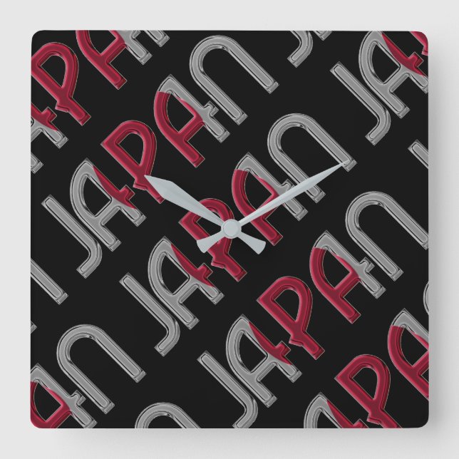 Japan Country Japanese Flag Typography Square Wall Clock (Front)