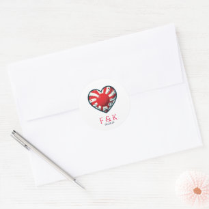 Japan Couple Heart Wedding Classic Round Sticker