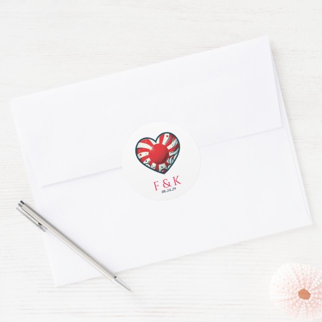 Japan Couple Heart Wedding Classic Round Sticker (Envelope)