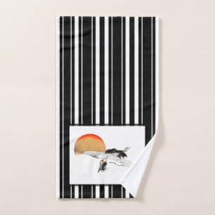 Japan Crane Bird Flying Sun Bairei Bath Towel Set