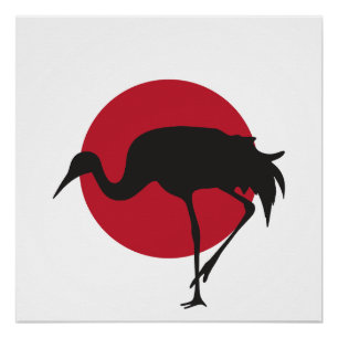 Japan Crane Japanese National Animal Flag Poster