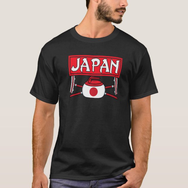 Japan Curling Broom Ice Sports Japanese Japan Flag T-Shirt (Front)