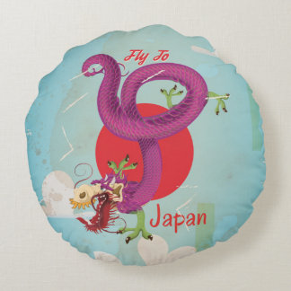 Japan Dragon Classic Travel Poster Round Cushion