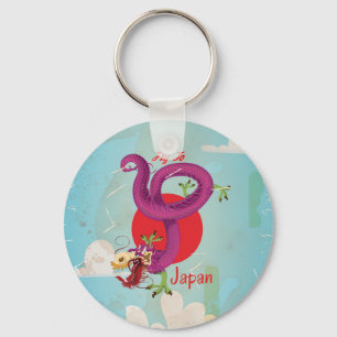 Japan Dragon Vintage Travel Poster Key Ring