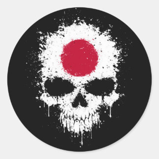 Japan Dripping Splatter Skull Classic Round Sticker