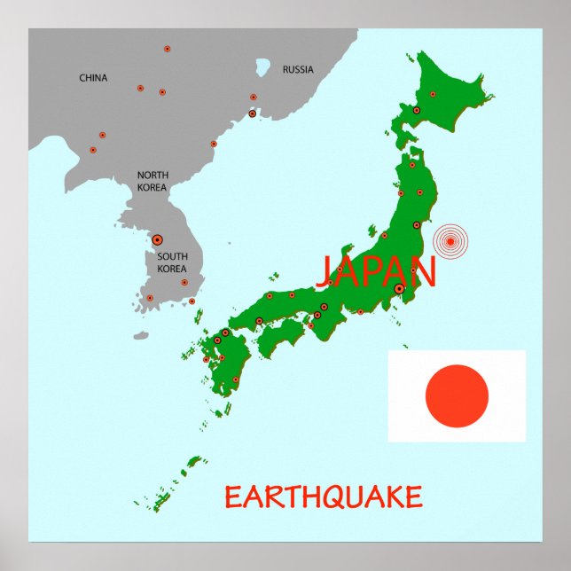 Japan Earthquake Map Seismic Activity Poster (Front)