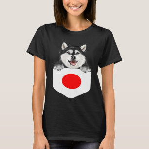 Japan Flag Alaskan Malamute Dog In Pocket T-Shirt