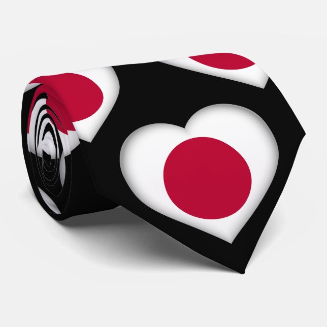 Japan Flag Colours Heart Pattern Neck Tie (Rolled)