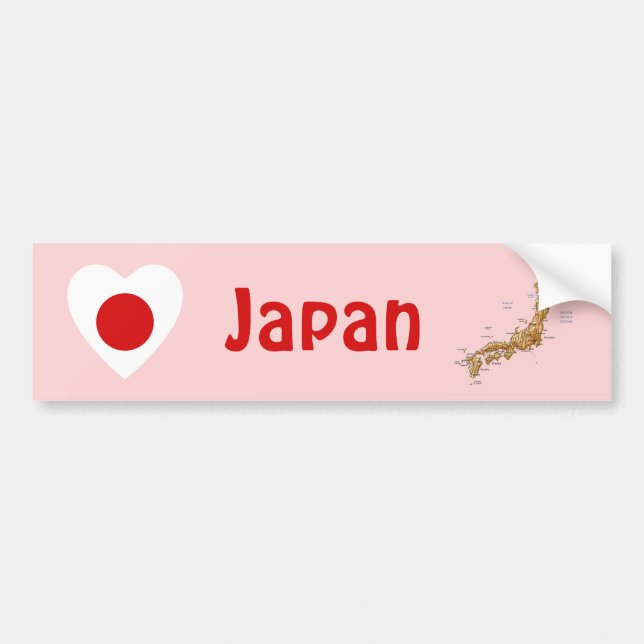Japan Flag Heart + Map Bumper Sticker (Front)