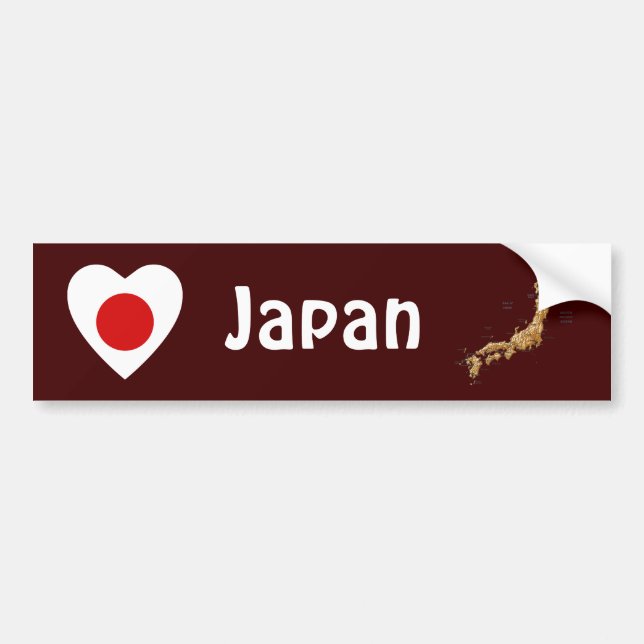 Japan Flag Heart + Map Bumper Sticker (Front)