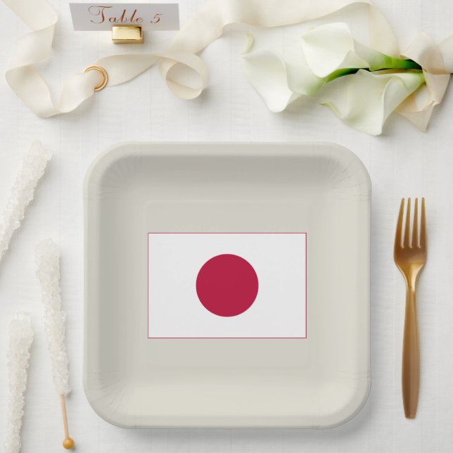 Japan Flag: Hinomaru, Nisshōki, Red Rising Sun Paper Plate (Wedding)